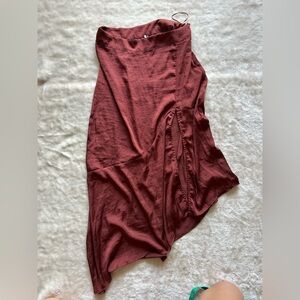 Free People Asymmetrical Midi Skirt in Burgundy Red